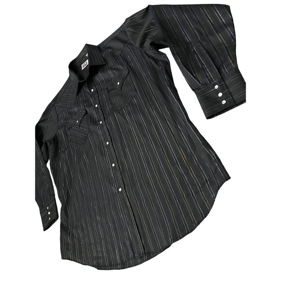 ELY CATTLEMAN LONG SLEEVE STRIPE WESTERN SNAP SHIRT Black Gold Blue Shimmer XL - Picture 6 of 7